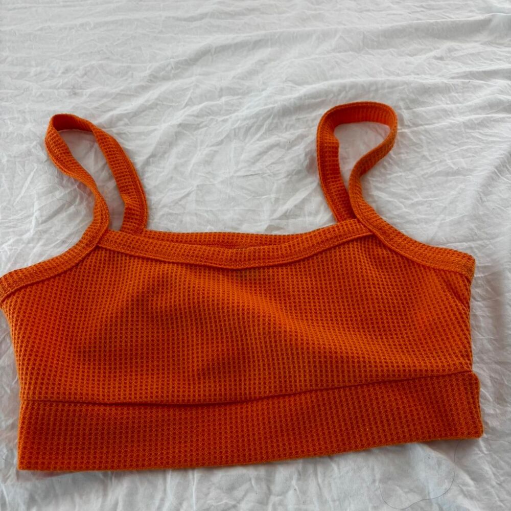 SHEIN Waffle Orange Casual Summer Comfy Medium Cropped Bra Cami Tank Small Top